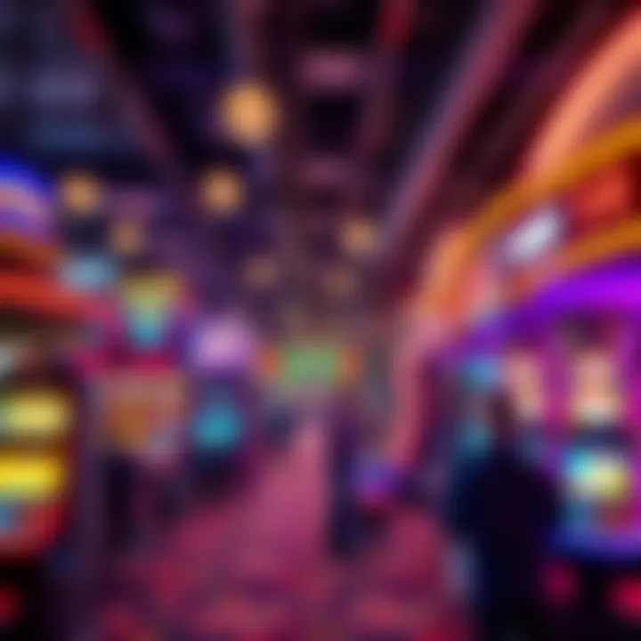 Vibrant Casino Interior and Gaming Activities Interior of a bustling casino filled with gaming activities and vibrant atmosphere