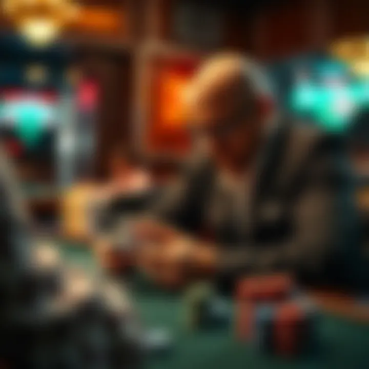 Player Strategy in Texas Hold'em A player analyzing their cards and strategizing during a game