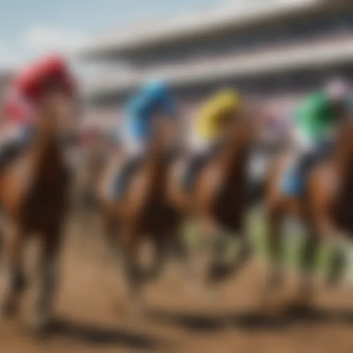 Horses racing during a vibrant event at Newmarket