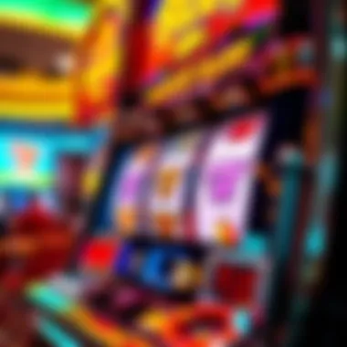 Close-up view of a big jackpot slot machine with vibrant graphics and symbols
