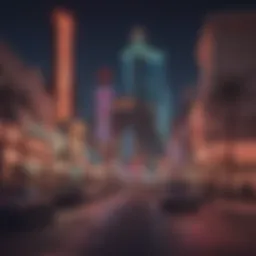 A vibrant view of the neon lights illuminating downtown Las Vegas casinos at night.