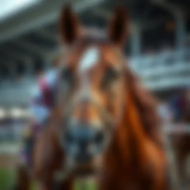 Close-up of a racehorse before a race