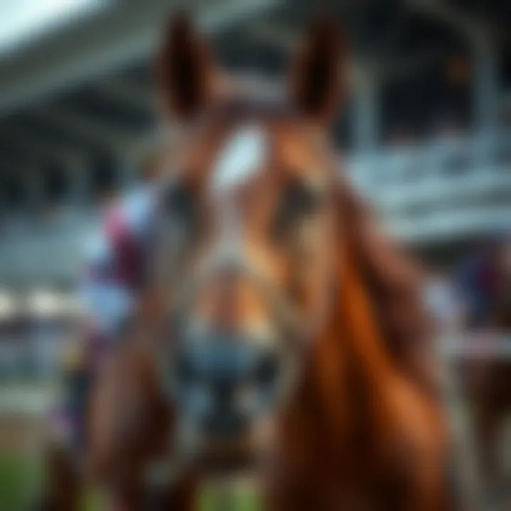 Close-up of a racehorse before a race
