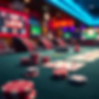 A digital poker table showcasing vibrant cards and chips