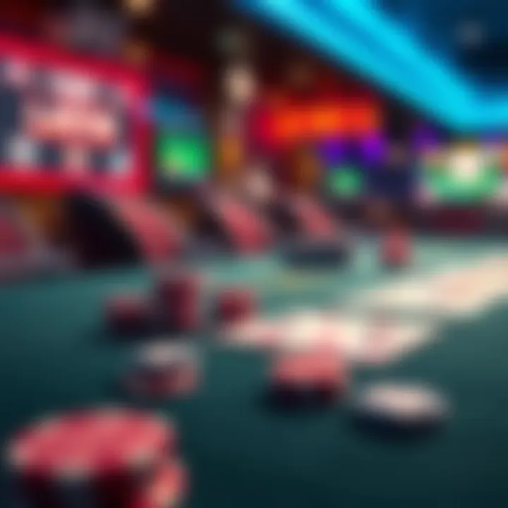 A digital poker table showcasing vibrant cards and chips