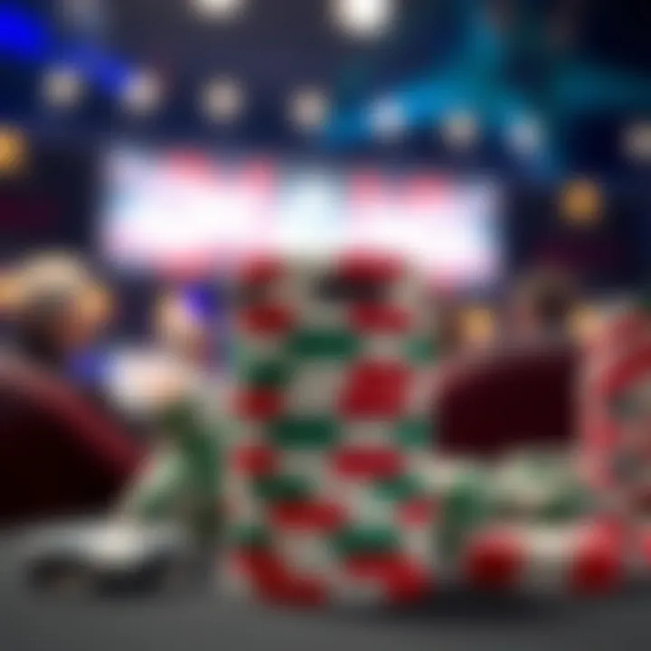 A close-up of poker chips stacked in an online setting