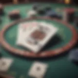 Close-up of a blackjack table with cards and chips