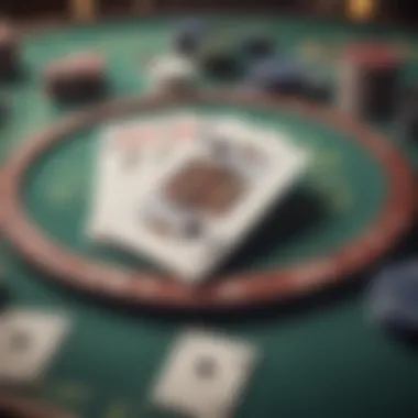 Close-up of a blackjack table with cards and chips