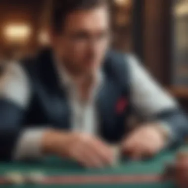 Illustration of a player calculating their moves in blackjack