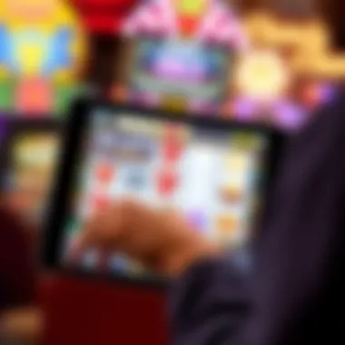 User interacting with slot game on an iPad