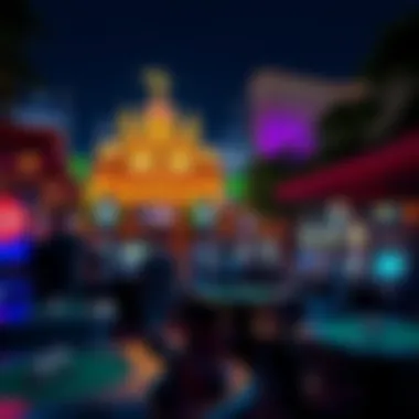 Nightlife and Gaming in New York Outdoor entertainment area with gaming tables and nightlife