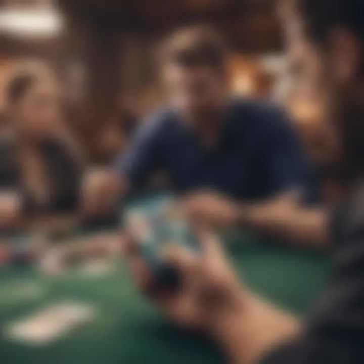 A player interacting with a poker game on a mobile device, exemplifying user engagement