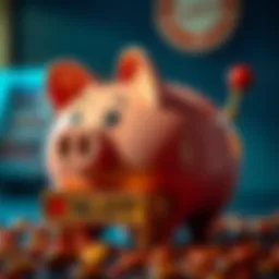 A close-up of a whimsical piggy bank designed as a slot machine.