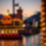 Charming view of a riverboat casino illuminated at dusk