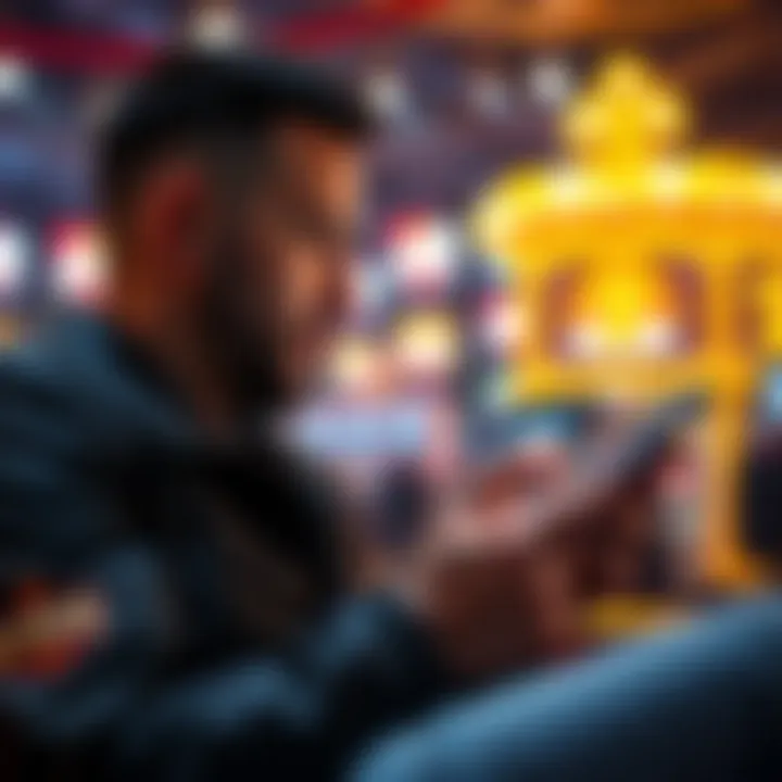 An animated depiction of a player enjoying a free slot game on a tablet