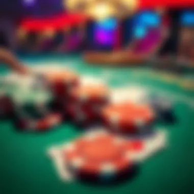 Casino Chips and Cards A close-up view of casino chips and playing cards on a vibrant gaming table