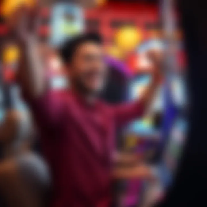 Player Victory at Slot Machine A satisfied player celebrating a win at a virtual slot machine