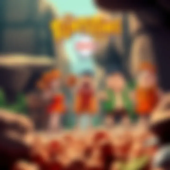 An illustration highlighting the historical context of the Flintstones, featuring iconic characters in a prehistoric setting.