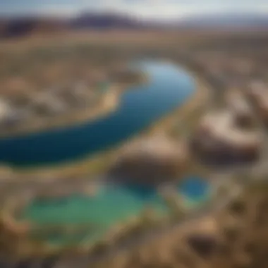 Aerial view of Lake Las Vegas Casino showcasing its stunning architecture and beautiful surroundings.