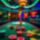A vibrant casino table filled with colorful chips and cards