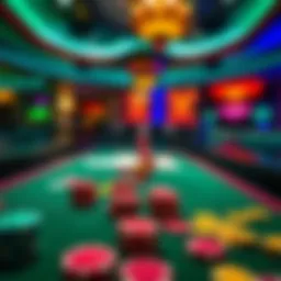 A vibrant casino table filled with colorful chips and cards