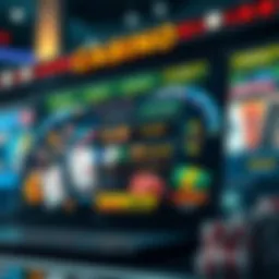 A digital illustration of an online casino interface showcasing various games and payouts