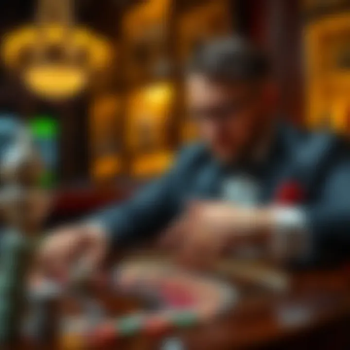 Player strategizing with roulette chips