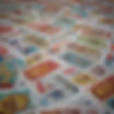 A close-up view of various scratch-off lottery tickets spread out on a table