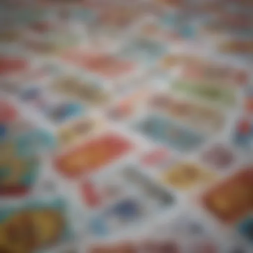 A close-up view of various scratch-off lottery tickets spread out on a table