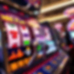 A close-up view of a vibrant slot machine displaying various symbols and reels