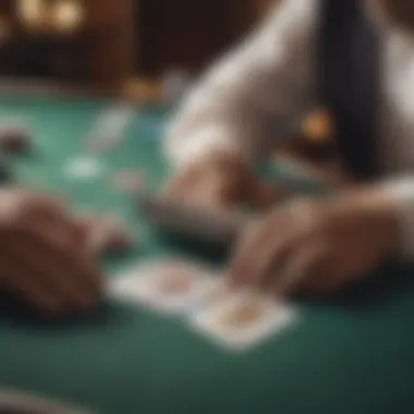 Close-up of croupier handling cards at a blackjack table