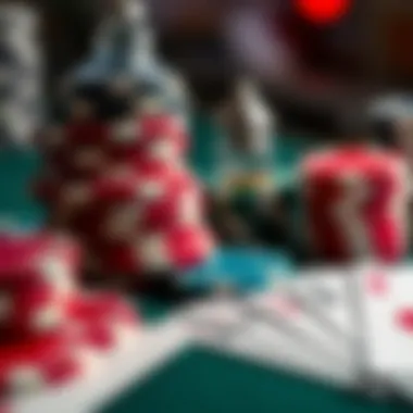 A close-up of poker chips and cards set for a game