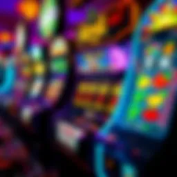 A colorful display of various slot machine graphics