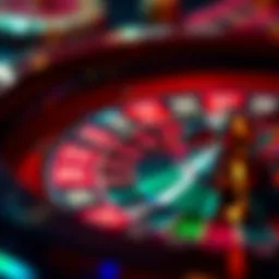 A close-up view of a roulette wheel with vibrant colors and numbers