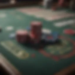 An elegant setup of poker chips and cards on a felt table