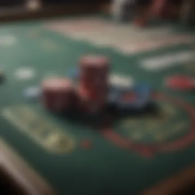 The Essence of Poker: A Close-Up View An elegant setup of poker chips and cards on a felt table